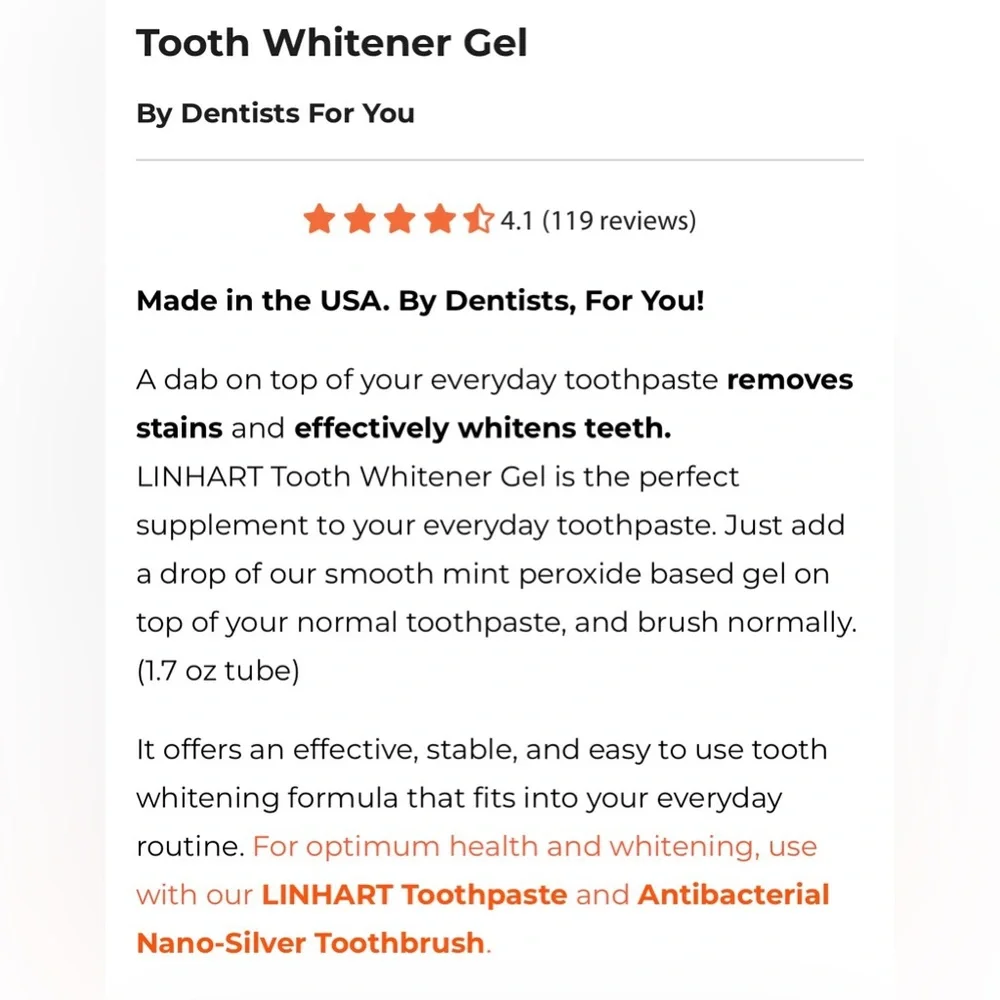 Linhart Tooth Whitener Gel ~ $28 MSRP ~ Full Size ~ 1.7oz  ~ Brand New in Box - Picture 2 of 6